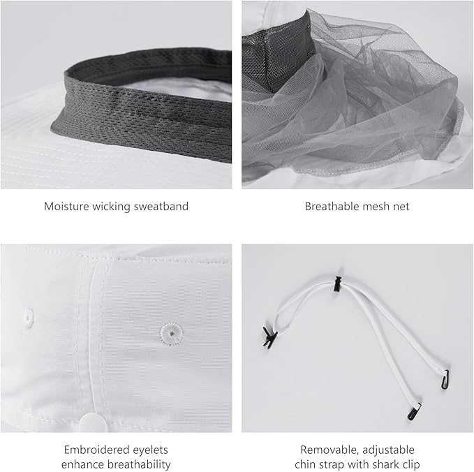 BASSDASH UPF 50+ Mosquito Sun Hat with Hidden Head Net and Neck Flap for Men Women Outdoor Fishing Hiking Camping