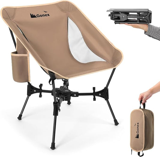 Gonex Portable Camping Chair, The 5th Gen Ultralight Compact Backpacking Foldable Lightweight Folding Chair for Outdoor Camp Hiking Beach Picnic Concert, Supports 330lbs (Khaki, 1 PCS)