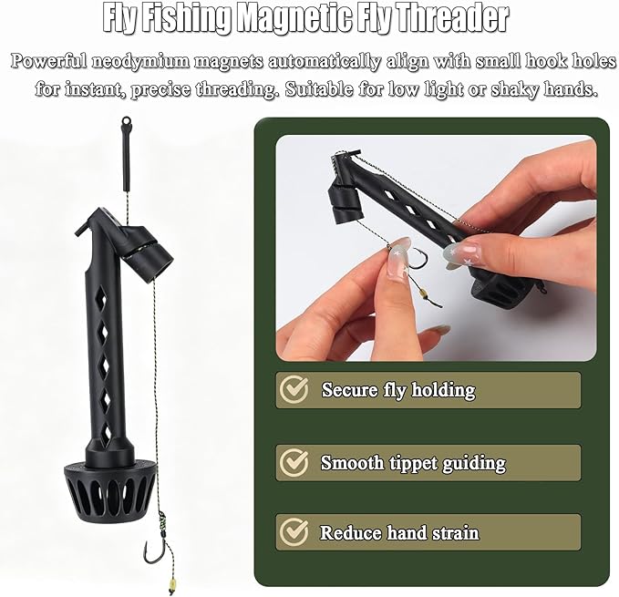Fly Fishing Magnetic Threader, Flying Fishing Leader Line Threading and Knotting Assistant, Easy Thread Small Flies Hooks for Fits Most Hooks Tippets & Fly Styles