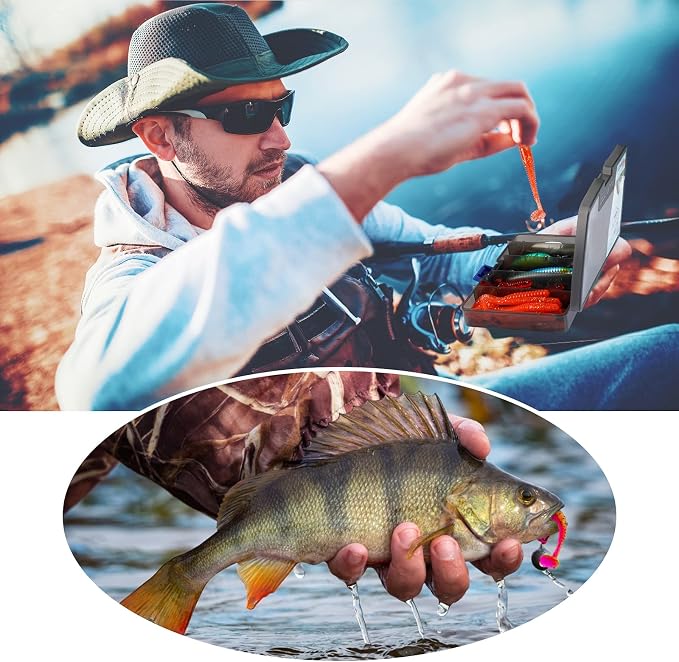 PLUSINNO Fishing Lures Fishing Tackle Box Fishing Gifts for Men, Bass, Trout Fishing Accessories Kit for Saltwater & Freshwater Fishing Gear Including Topwater Lures, Hooks, Spinnerbaits