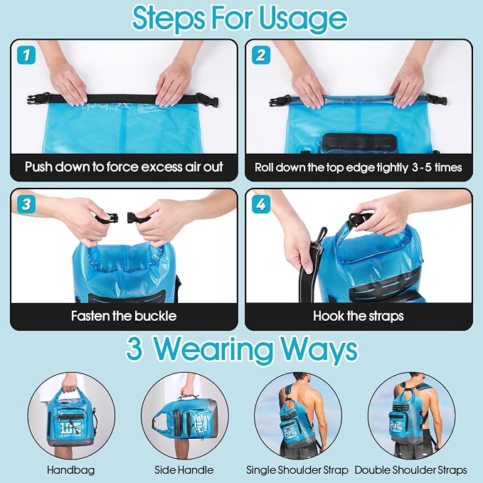 MORXPLOR Dry Bag Waterproof,5L/10L/20L/30L/40L/55L Roll Top Dry Bag Backpack with WaterProof Phone Case for Swim,Kayak