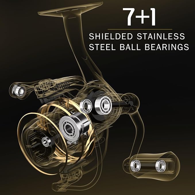 Ashconfish Spinning Fishing Reel, Graphite Body, 7+1 Stainless Steel BB, 5.0:1 Gear Ratio, Lightweight Spinning Reel for Freshwater Saltwater Fishing, Come with 109 yds Braided Line