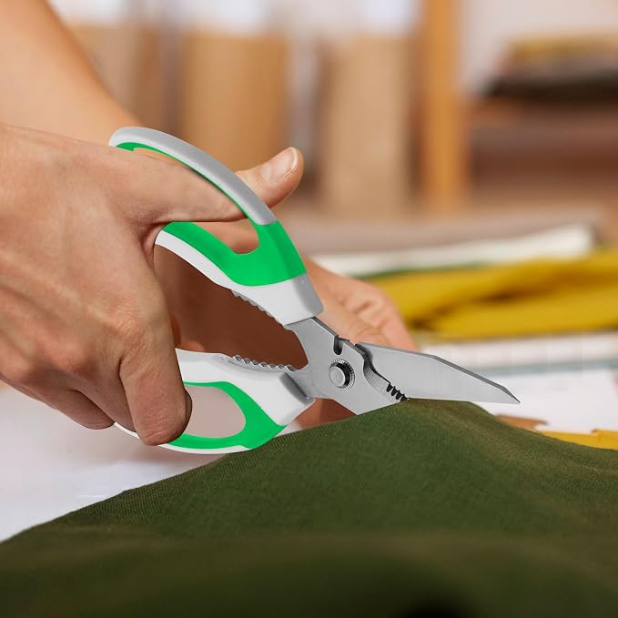 BoFuYuan 8-Inch Utility Scissors All Purpose Heavy Duty, Serrated Blade, Green Comfort Grip for Cutting Carpet, Cardboard, Leather, Fabric, Multipurpose Sharp Shears for Kitchen, Garden, Office, Carft