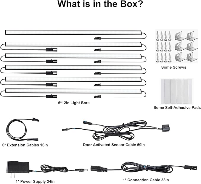 Door Activated Safe Light Kit, Multiple Packs 12 Inch 5000K Black Led Safe Lighting Kit with Power Adapter, Self-Adhesive - Ideal for Safes, Closets, and Pantries