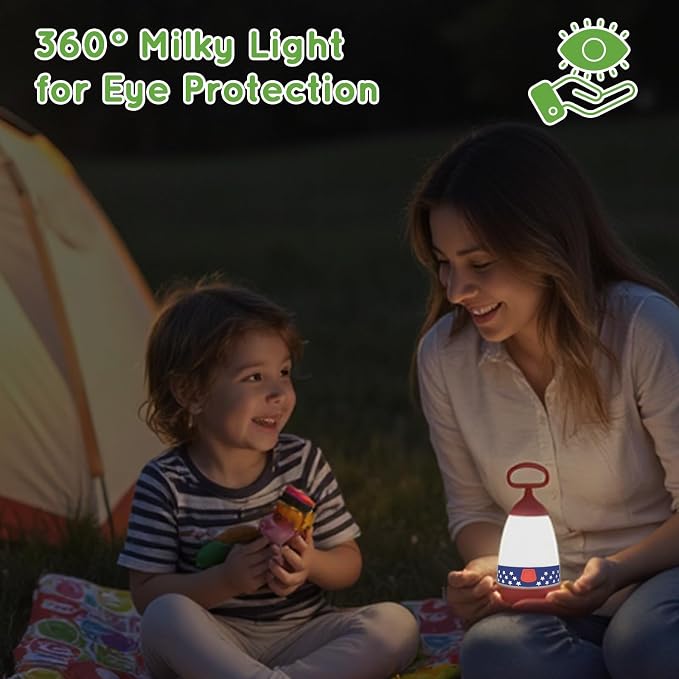 Kids Camping Lantern & Night Light, Battery Powered, 360° Eye-Safe Light, American Flag Pattern, IPX4 Waterproof Scout Gear & Decor (American Flag, 3× AAA Included)