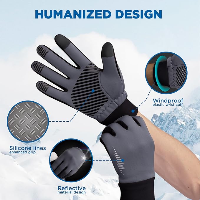 SIMARI Winter Gloves for Women Men - Cold Weather Thermal Touch Screen Ski Snow Glove Liners, Non-Slip Palm & Warm Fleece Lined, for Running Cycling Driving Hiking Walking Sports Outdoor Texting Work