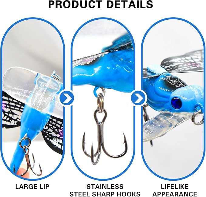 Topwater Fishing Lures Insect Fishing Lures Dragonfly Fishing Lures Dragonfly Lure Fishing Bait with Hooks for Outdoor Fishing Tools