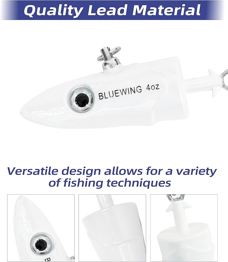 BLUEWING Jig Heads Saltwater 2oz,3oz,4oz,5oz,6oz,7oz Swimming Jigheads 1pc with High Carbon Steel Swing Hook and 6in/9in Replacement Tail Big Game Fishing Lures