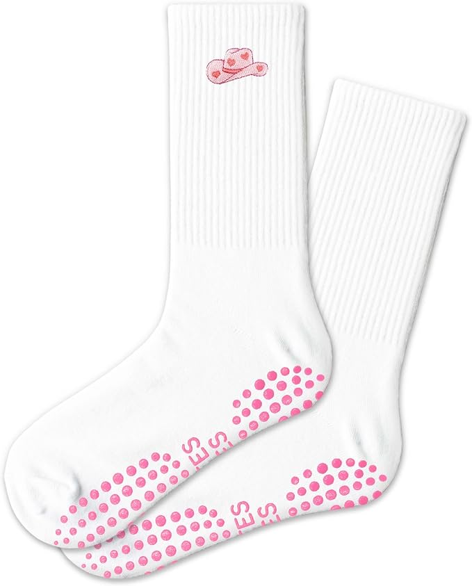 Cute Pilates Grippy Socks, Pink Pilate Gifts for Women, Crew Grip Socks for Studio Pilate.