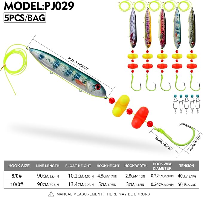 PROBEROS Catfish Fishing Rigs - Bank Fishing Set with 5pcs/Set, 6/0, 8/0, 10/0 Circle Hooks Circle Hooks, High Visibility, Ready to Use Catfish Rigs
