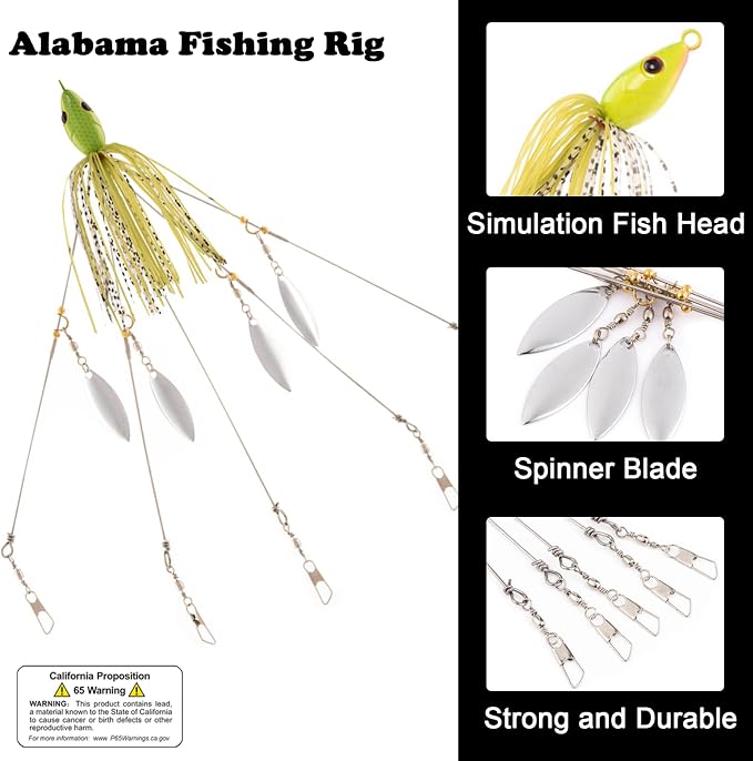 5 Arms Alabama Umbrella Rig Fishing Bass Kit Fishing Lures Bait Rigs for Lures Trout Salmon Freshwater