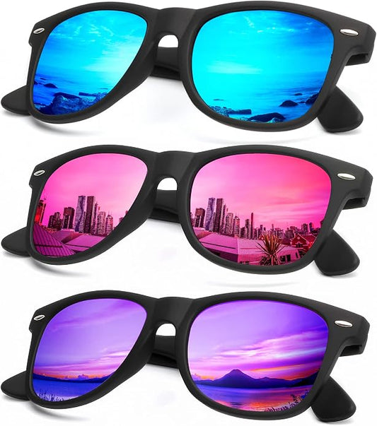 KALIYADI Polarized Sunglasses for Men and Women Matte Finish Sun glasses Color Mirror Lens UV Blocking (3 Pack)