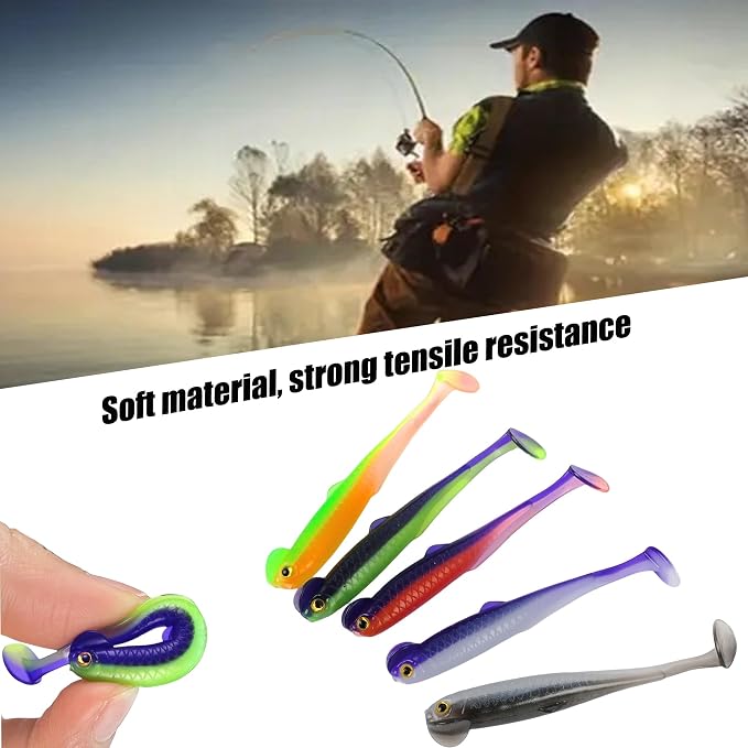 Fishing Soft Plastic Lures, Paddle Tail Swim Baits for Bass Fishing,Paddle Tail Swimbaits for for Bass Trout Walleye Lures, 30/50pcs Soft Plastic Baits with Box