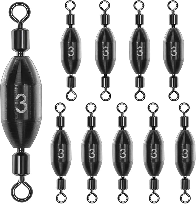 Fishing Weights Swivel Bullet Sinkers Brass Fishing Weights Saltwater Freshwater Bass Sinker Weight with Swivel Rolling 1/4oz, 1/8oz, 1/16oz，1/32oz, 3/8oz, 1/2oz