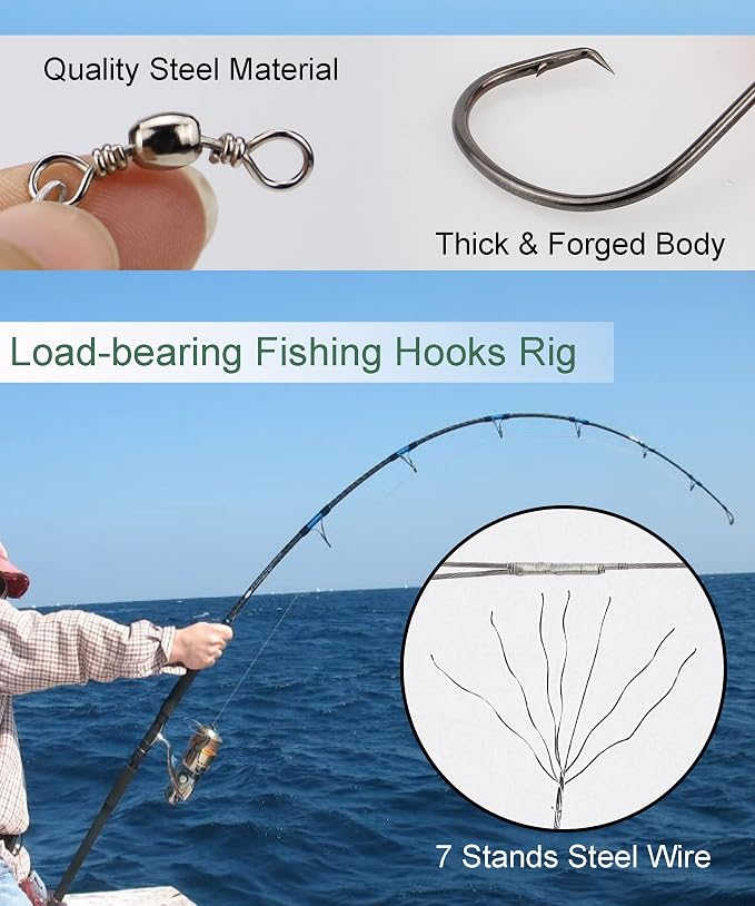 Fishing Circle Hooks Saltwater 50pcs Leader Hook Rigs for Catfish Bass With Offset Hooks