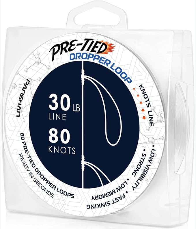 30 lb Pre-Tied Dropper Loop Knots Line. Fishing Line Spool. Loops 16 Inches Apart with 5.5 Inch Loop Size. Perfect for Saltwater & Freshwater Fishing, Snapper & Other Bottom Feeding Fish