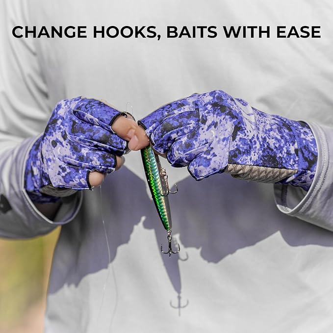 KastKing La Sal Fishing Gloves UPF50+ Sun Gloves UV Protection Fingerless Gloves Men Women for Outdoor, Kayaking, Rowing, Paddling, Canoeing, Hunting