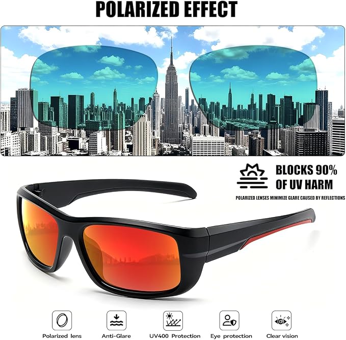 3Pack Polarized Sports Sunglasses for Men, Wrap Around Frame UV400 Goggles Sun Glasses for Cycling Fishing Driving