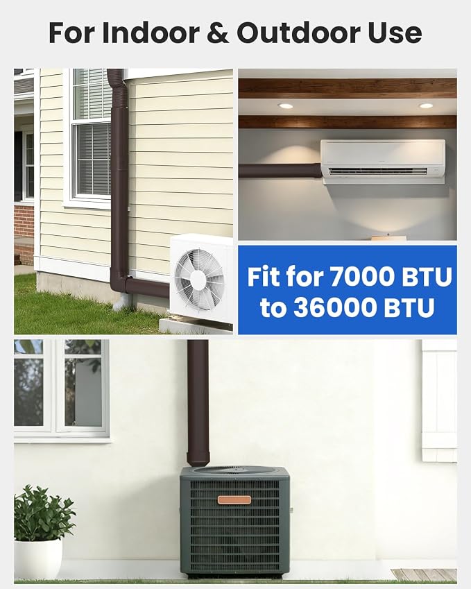Mini Split Line Cover Set: 4" 17 Ft PVC Decorative Pipe Line Hide Cover Kit for Ductless Mini Split Air Conditioner, Central AC and Heat Pumps, Brown