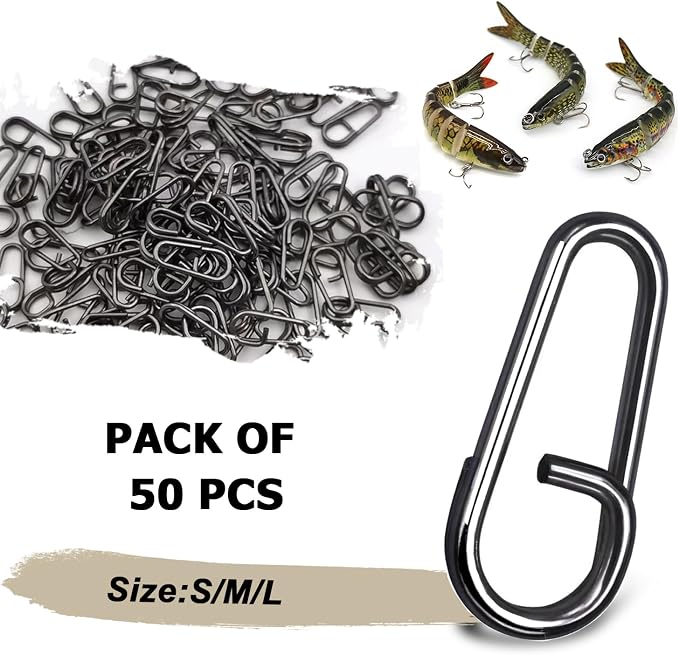 Atibin Stainless Steel Fishing Snap Freshwater High Strength Fishing Clips Saltwater Oval Split Fishing Snaps Swivels Black Nickel
