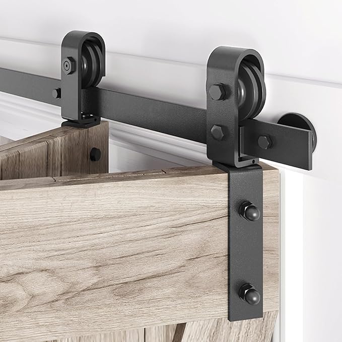 40" Bifold Sliding Barn Door Hardware Track Kit,Side Mounted Black J Shape Roller,Smoothly and Quietly,Assembly Easy,Fit Double 18" Bi-Folding Doors (Door Not Included)
