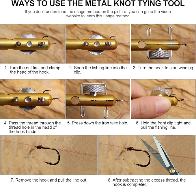 Realure 6 Pcs Fish Hook Line Quick Fishing Knot Tying Tool Kit with Disgorgers, Tie Fast Metal Fishing Line Tieing Tool, Portable Tying Knotting Tool for Fly Fishing Sea Fishing Casting Fishing
