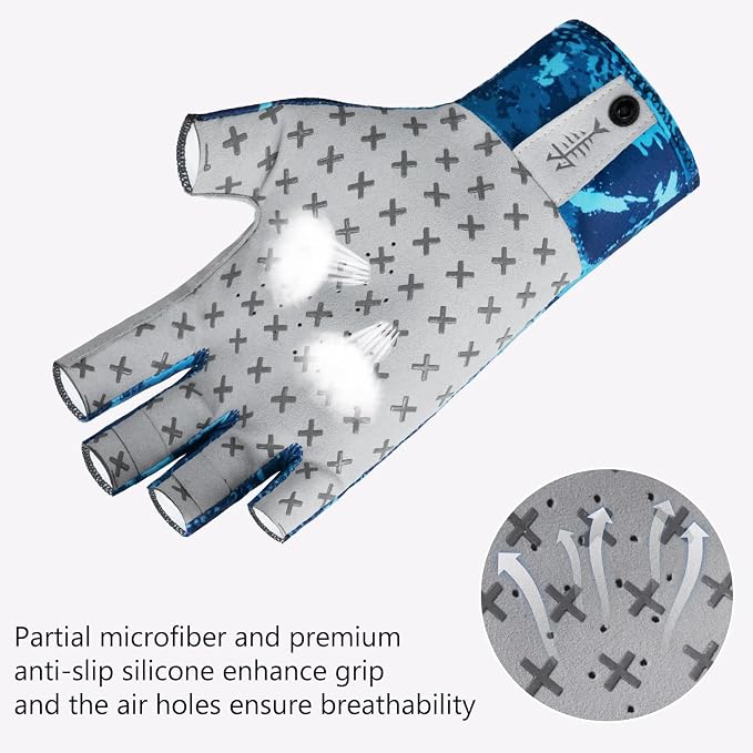 BASSDASH 3/4 Finger UPF 50+ Sun Gloves Breathable Anti-Slip Silicone Palm for Men Women Fishing Fingerless Cycling Running