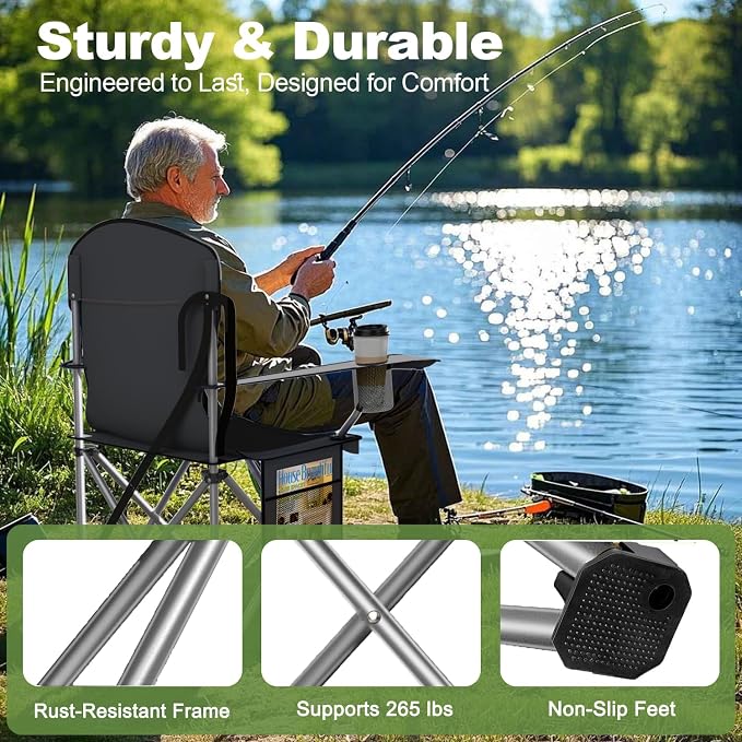 VTOY Folding Camping Chairs Durable 600D Oxford, Portable Outdoor Chair with Cooler Pouch, Cup Holder & Storage Pocket for Camping, Beach, Fishing