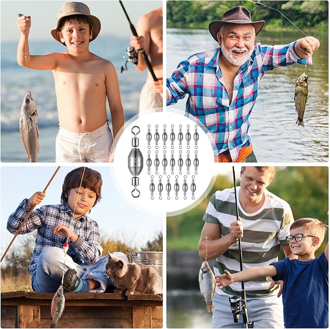 Seenelling 20 Pcs Brass Fishing Sinker Swivel Fishing Weights Saltwater Bullet Sinkers Drop Shot Weight Egg Sinkers with Swivel Rolling Removable Freshwater