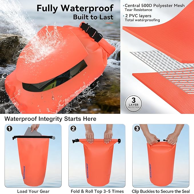 MARCHWAY Floating Waterproof Dry Bag Backpack 5L/10L/20L/30L/40L, Roll Top Sack Keeps Gear Dry for Kayaking, Rafting, Boating, Swimming, Camping, Hiking, Beach, Fishing