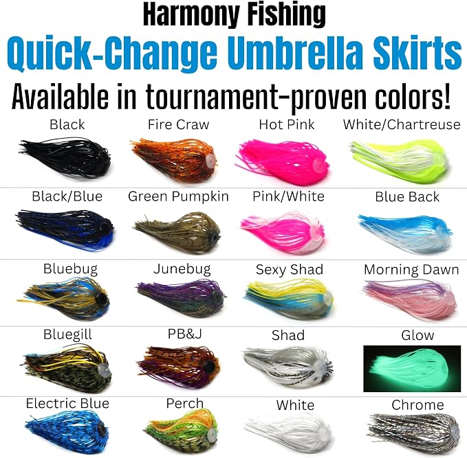 Harmony Fishing – Quick Change Umbrella Skirts for Fishing Jigs, Spinnerbaits, Buzzbaits, Lures, Baits (10 Pack)