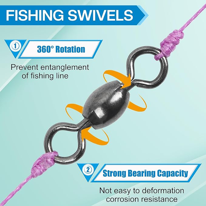 Barrel Swivels Fishing Tackle Kit, 300pcs Crane Ball Bearing Fishing Swivel with Solid Ring Black Stainless Steel Fishing line Hook Connector Fishing Gear Accessories for Saltwater Freshwater