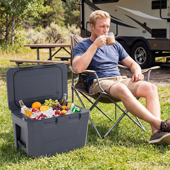 COSTWAY Insulated Portable Cooler, Hard Shell Ice Chest w/ 2 Cup Holders, Bottle Opener, Drain Plug, 3-Day Ice Retention, Outdoor Leak-Proof Dry Box for Beach, Camping, Fishing, Picnic