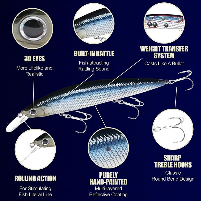 LUCKY CRAFT Surf Pointer 115MR Saltwater Fishing Lures for Halibut and Stripped Bass, Long Casting Jerkbait, Sinking Surf Fishing Gear, Fish Accessories for Tackle Box