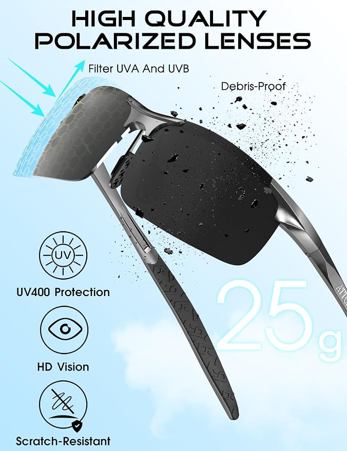 ATTCL 0.9 oz Polarized Sunglasses Men Sports: UV Protection Anti Glare Wrap Around Lightweight Metal Fishing Golf Running
