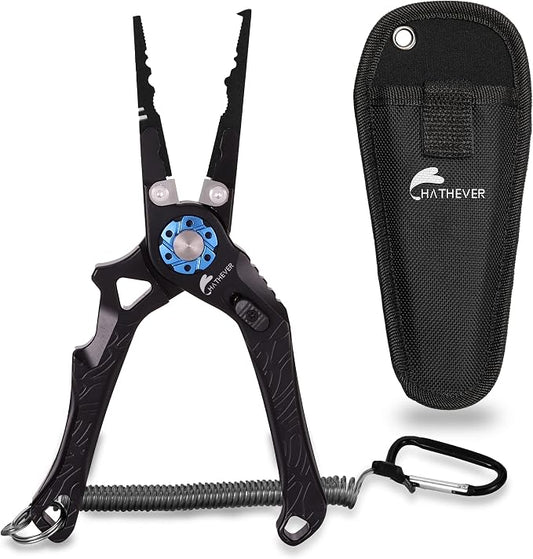 Saltwater Fishing Pliers, Split Ring Pliers for Fishing with Safety Lock, Fish Pliers with Sheath and Lanyard, Fishing Gifts for Men