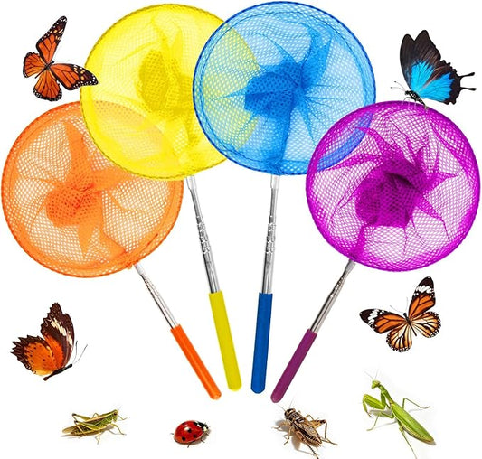 Kids Telescopic Butterfly Fishing Nets - RAINFLOW Anti Slip Grip Butterfly Catcher Catching for Kids Insect Net Colorful Outdoor Tools Catching Bugs Fish Insect Ladybird, Extendable 34 inches