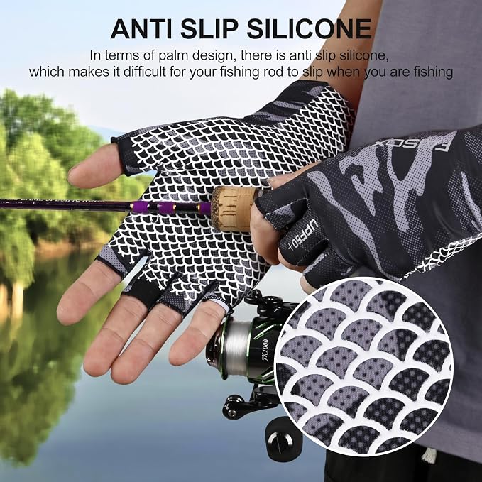 Fly Fishing Gloves Men Sun Sleeves Fingerless UPF Camo Quick-Drying UV Sun Protection for Kayak Rowing Adults Women
