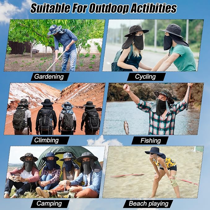 4 Pack Sun Hats for Men Women UPF 50+ Wide Brim Fishing Bucket Hat Summer Outdoor UV Protection Adjustable Neck Flap