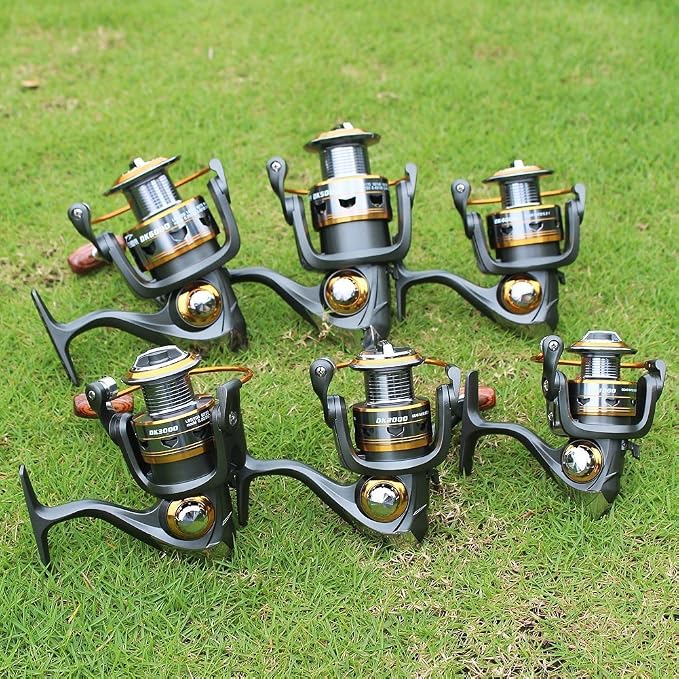 Sougayilang Spinning Fishing Reels with Left/Right Interchangeable Collapsible Wood Handle Powerful Metal Body 5.2:1/5.1:1 Gear Ratio Smooth 11BB for Inshore Boat Rock Freshwater Saltwater Fishing