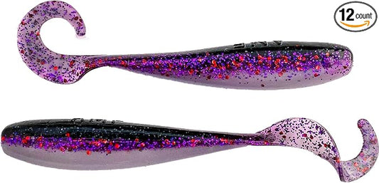A.M. Fishing Curly Tail Jerkshad 3 Inch Soft Baits Garlic Infused,– 12 Pack – Saltwater & Freshwater Fishing Lures for Bass, Redfish, Snook, and Trout