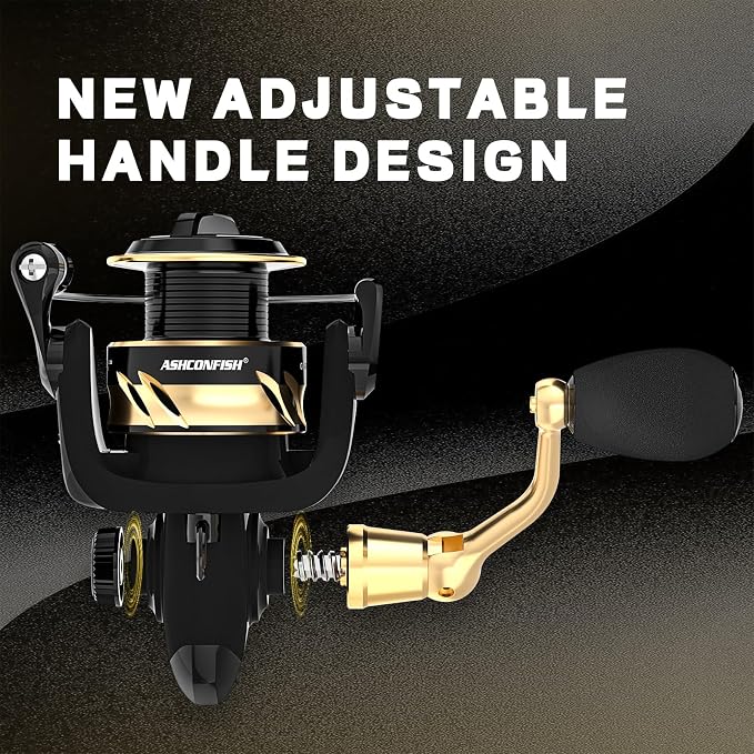 Ashconfish Spinning Fishing Reel, Graphite Body, 7+1 Stainless Steel BB, 5.0:1 Gear Ratio, Lightweight Spinning Reel for Freshwater Saltwater Fishing, Come with 109 yds Braided Line