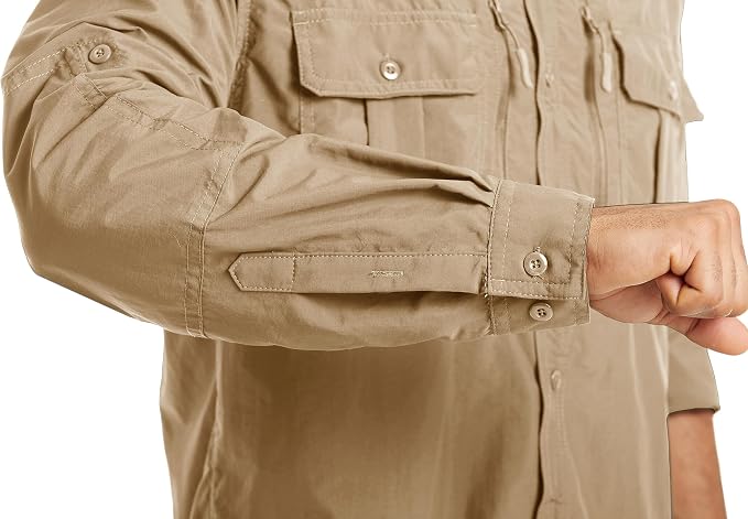 MAGCOMSEN Men's UPF 50+ Sun Protection Shirts, Button Down Long Sleeve Shirt for Hiking, Fishing, Safari