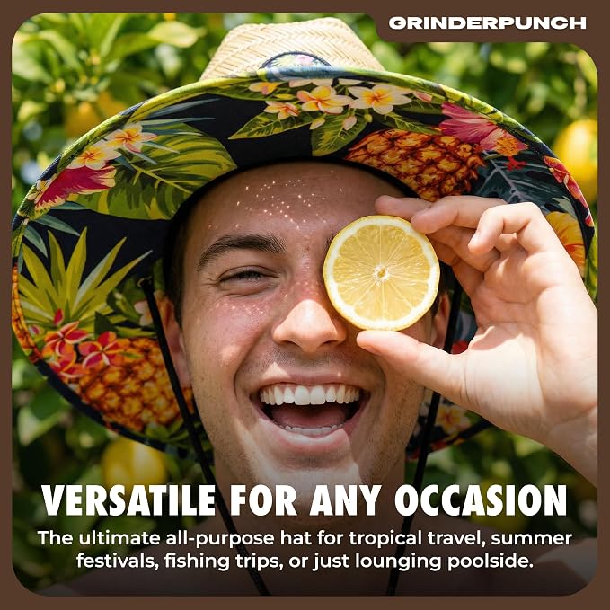grinderPUNCH Lifeguard Hat Mens Straw Sun Hat for Outdoor American Flag USA Patriotic Straw Beach Fishing Straw Hat for Men