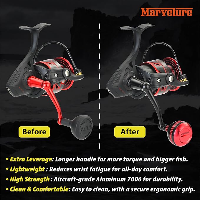 Foldable Power Handle for Penn Fierce III IV, Battle III HS Spinning Reel Replacement Handle (Not for Fierce Live Liner)