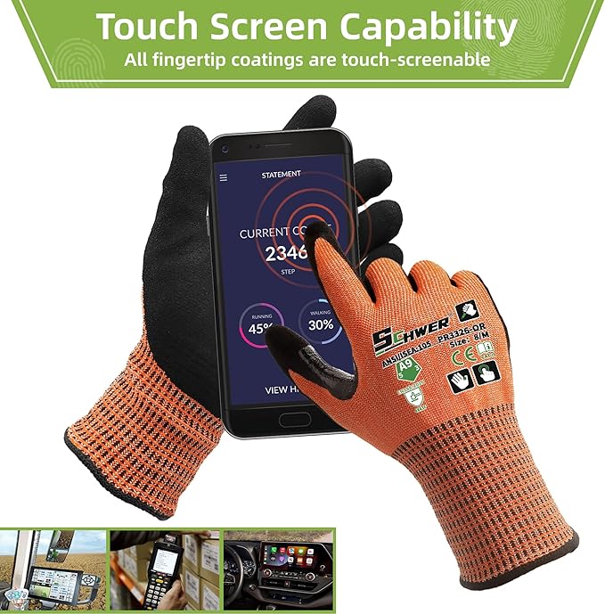 Schwer ProGuard Highest Level Cut Resistant Work Gloves PR3326 for Extreme Protection, ANSI A9 Cut Gloves with Reinforced Thumb, Non Slip, Durable, Touch-screen, Orange 2 Pairs（M）