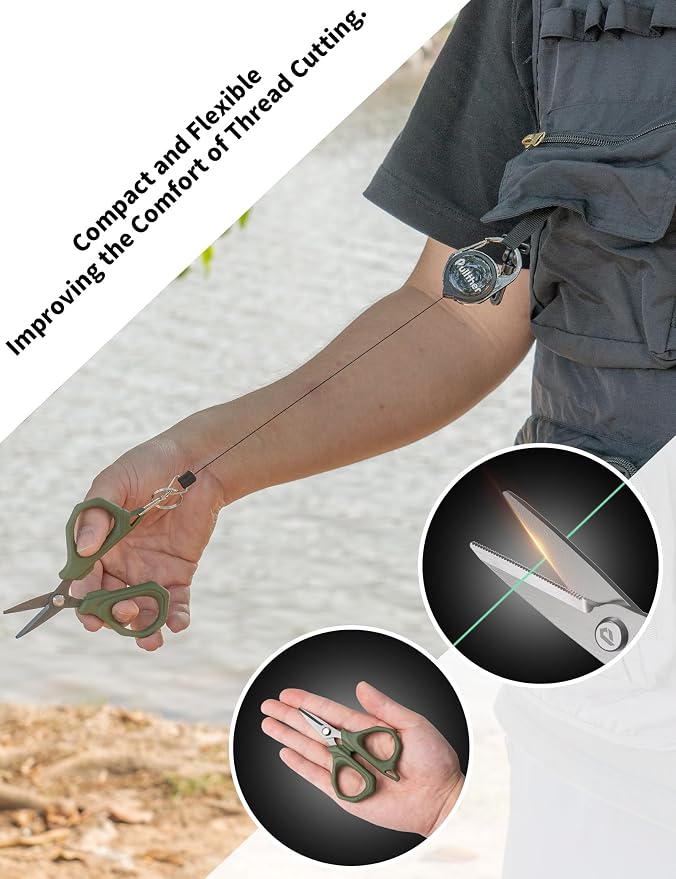 4.6" Fishing Scissors,Fishing Line Cutter for Braided Fishing Line,Fishing Gear with Tool Retractor,Non-Slip Grip Small Scissors for Saltwater
