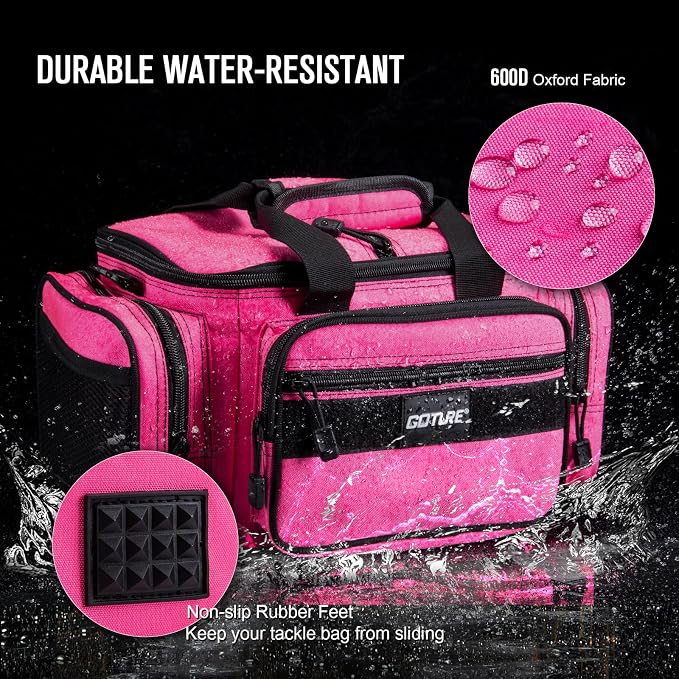 Goture Fishing Tackle Bag with 3 Tackle Boxes, Soft Side 600D Water-Resistant Cross Body Sling Fishing Bag, Small Saltwater Gear Storage Tactical Bags, Gifts for Men/Women (14.96"x9.06"x7.48")