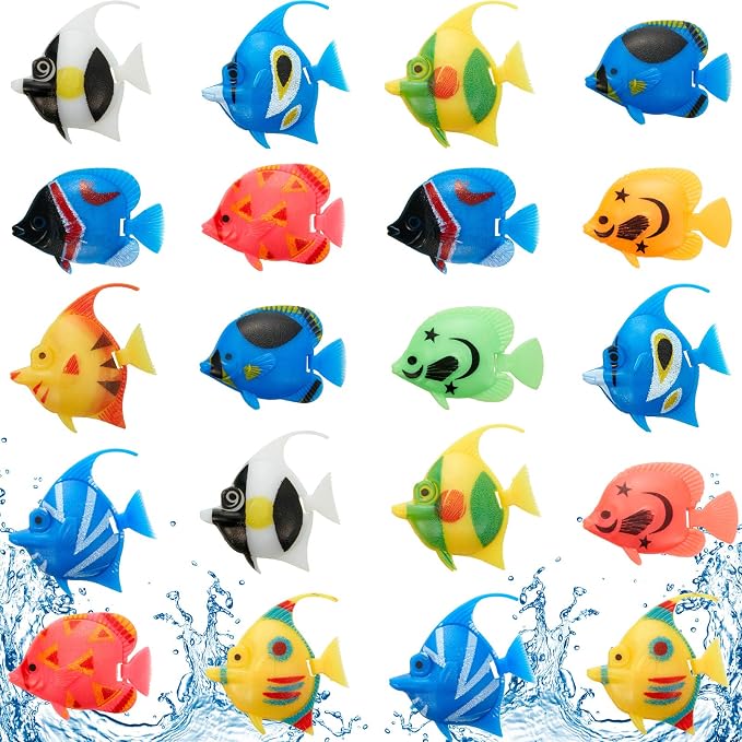 Weewooday 20 Pcs Artificial Moving Fishes Plastic Floating Lifelike Fish Tank Ornament Aquarium Decorations (Random Fish)
