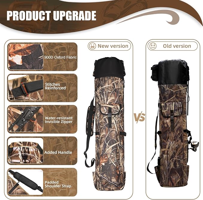 Fishing Rod Bag Fishing Rod Case, Durable Folding 900D Oxford Fabric Portable Large Capacity Waterproof, Fishing Gifts for Men Boys